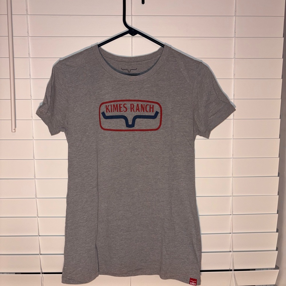 Kimes Ranch Heather Gray Tee with Red and Blue Logo